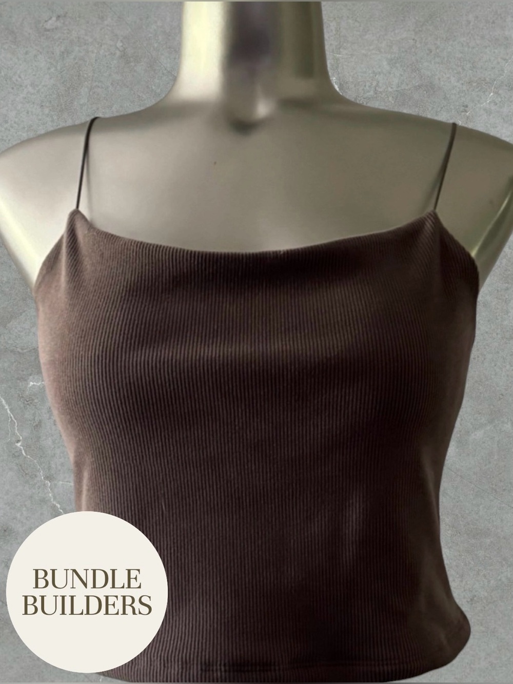 $8 Add-on | Brown Ribbed Spaghetti-Strap Cami